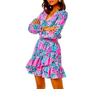 Lilly Pulitzer Vibrant Pink and Blue Long Sleeve Dress
